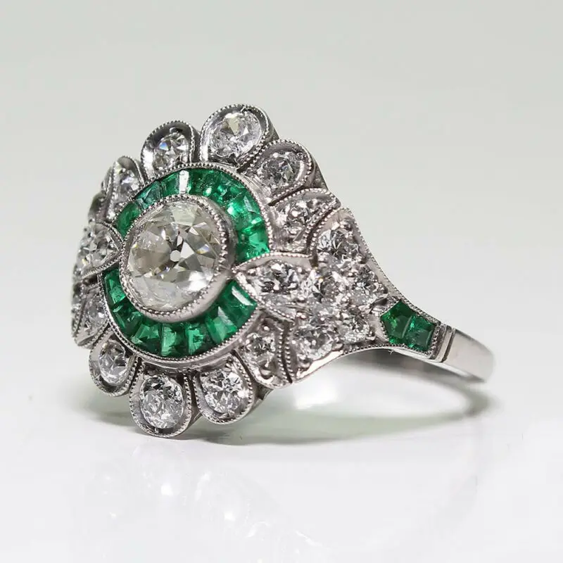 

1pc Gifts Art Deco Ring White Vintage Party Stone Green Alloy Wedding Woman Size 6-10