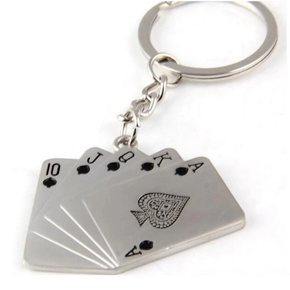 

Personality Playing Card Metal Keychains 2019 Charm Silver Square Poker Card Key Rings Pendant Car Accessories For Women Men