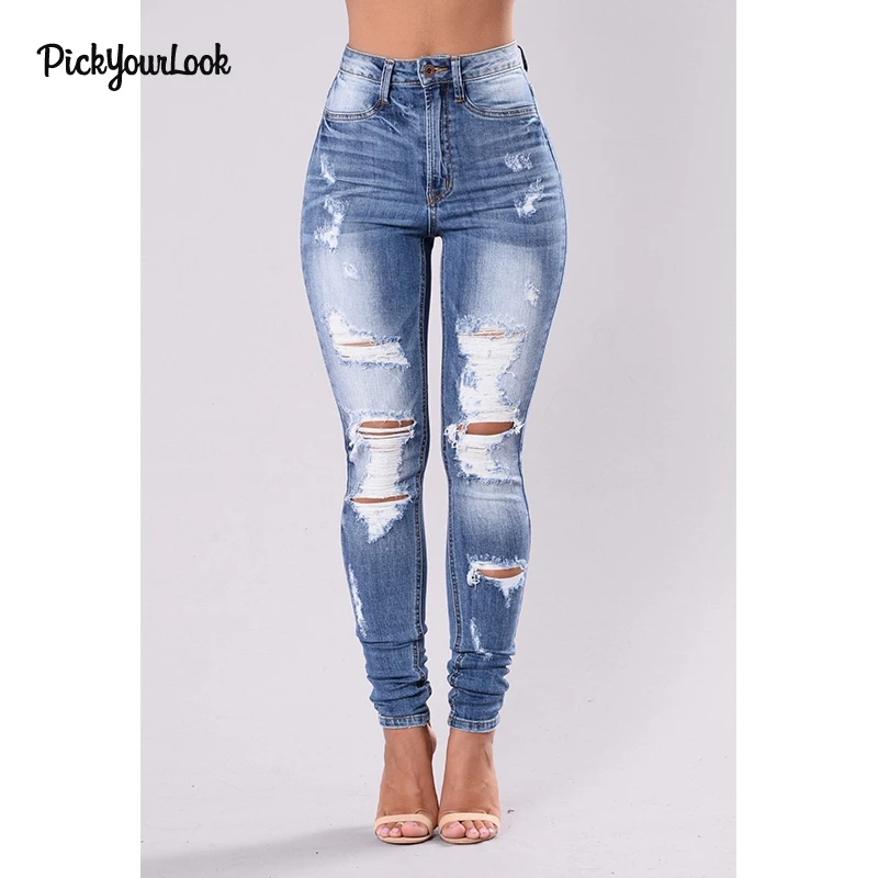 

Pickyourlook Skinny High Waist Ripped Jeans Slim Female Jeans Pants For Women Fashion Pencil Trousers Streetwear Denim Pant H40