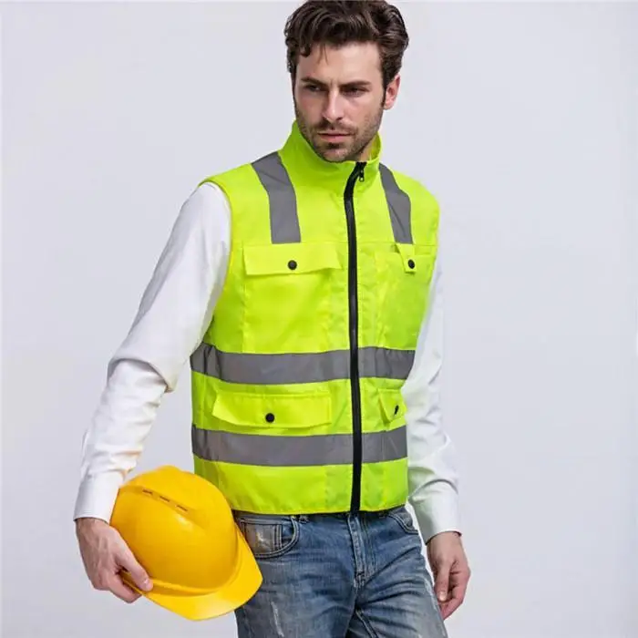 

Safety Vest High Visibility Reflective Strip Fluorescent yellow Workwear Vest Multi pockets Outdoor Safety Working Tops Clothing