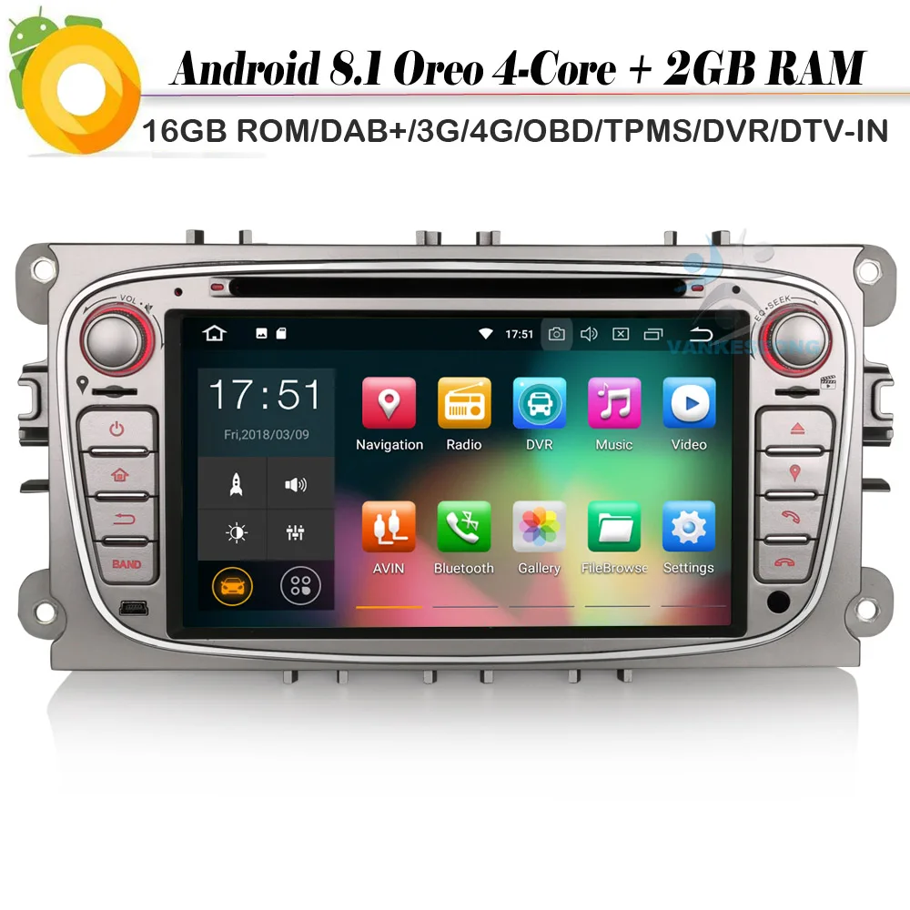 Quad Core Android 8.1 Autoradio DAB+ Bluetooth Sat Navi WiFi 4G GPS BT USB DVR OBD Car CD Player for FORD C-Max S-Max | Автомобили и