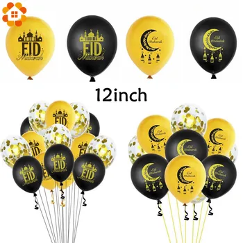 

30PCS DIY EID MUBARAK Party Decor Eid Gold Black Ballons Helium For Muslim Eid Air Ball Mixed Gold Confetti Ramadan Decoration