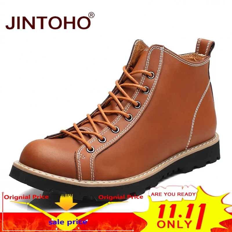 

JINTOHO Winter Genuine Leather Men Boots Fashion Male Brown Leather Boots Brand Men Genuine Leather Shoes Rubber Boots Zapatos
