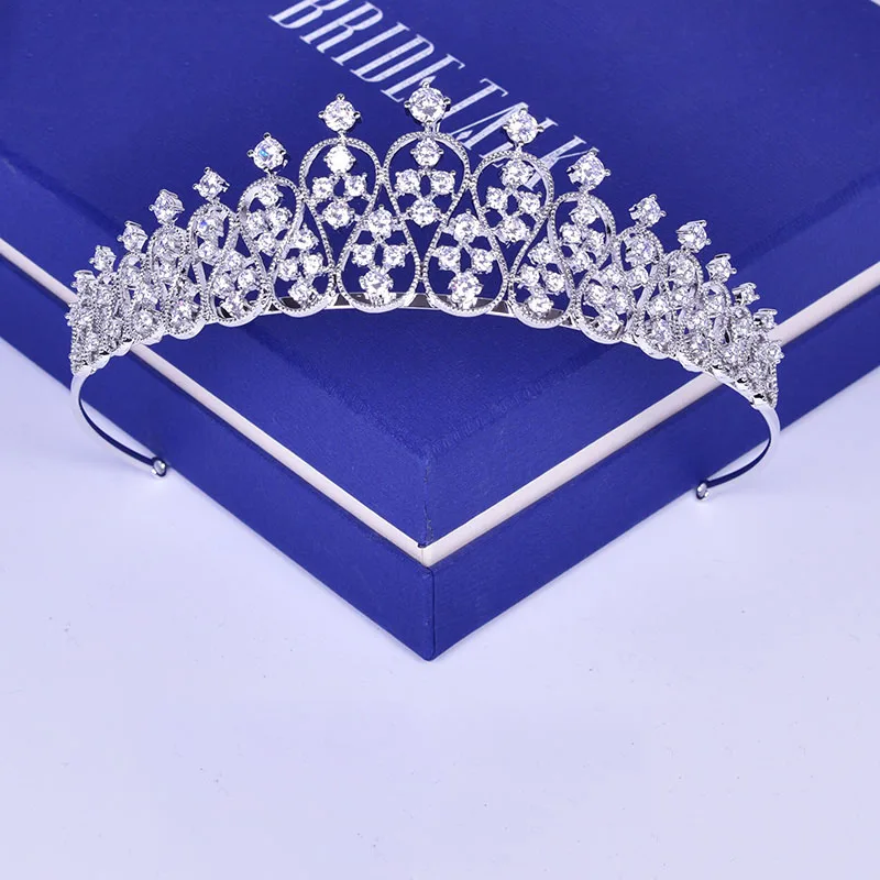

Round Cut Zircon Tiara Crown AAA Clear Cubic Zirconia Headband Hair Jewelry for Wedding Bridal Headdress Performance Coronet