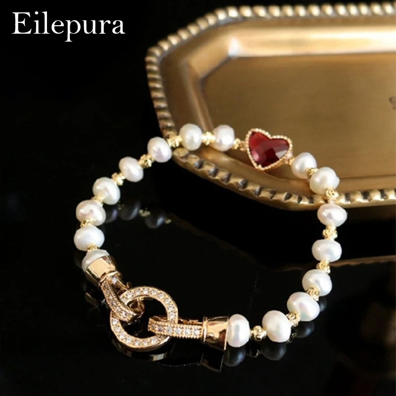 

Eilepura Handmade Natural Fresh Water Pearl Colorful Stone Adjustable Bracelet For Women Wedding Jewellery Cufflinks B-A0013