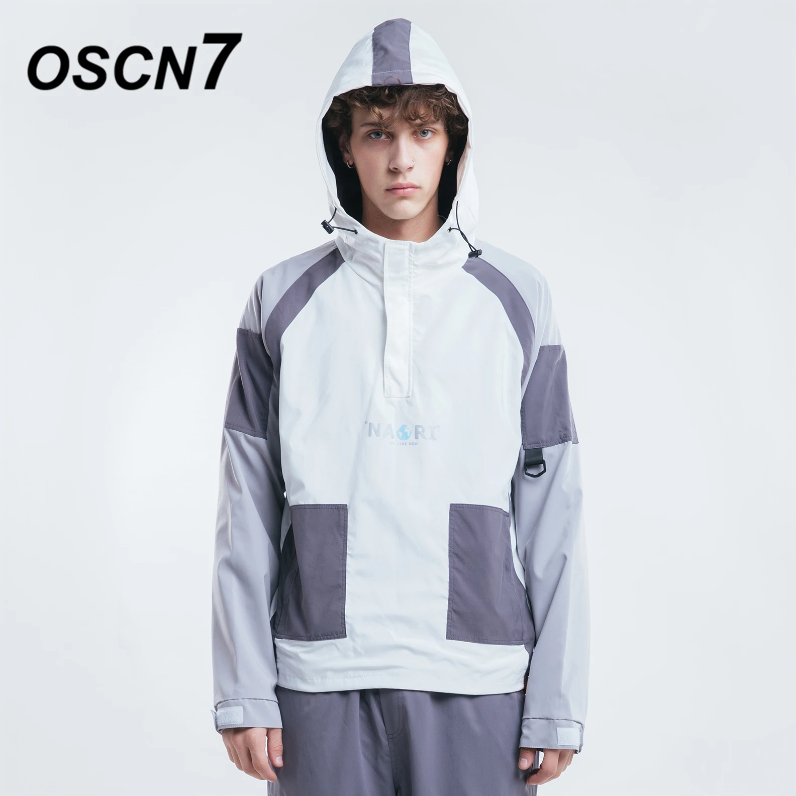 OSCN7 Уличная Брюки карго контрастного цвета для мужчин ветровка брендовая одежда повседневное Модные свободные куртка с капюшоном 8260