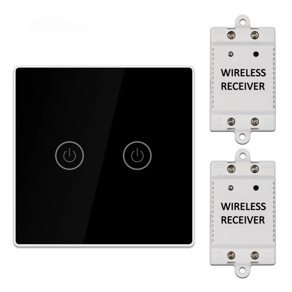 

KCASA 1/2/3 Gang AC200-240V Wireless Panel Touch Switch with 2PCS Receiver Kit Remote Control Smart Home Control Module