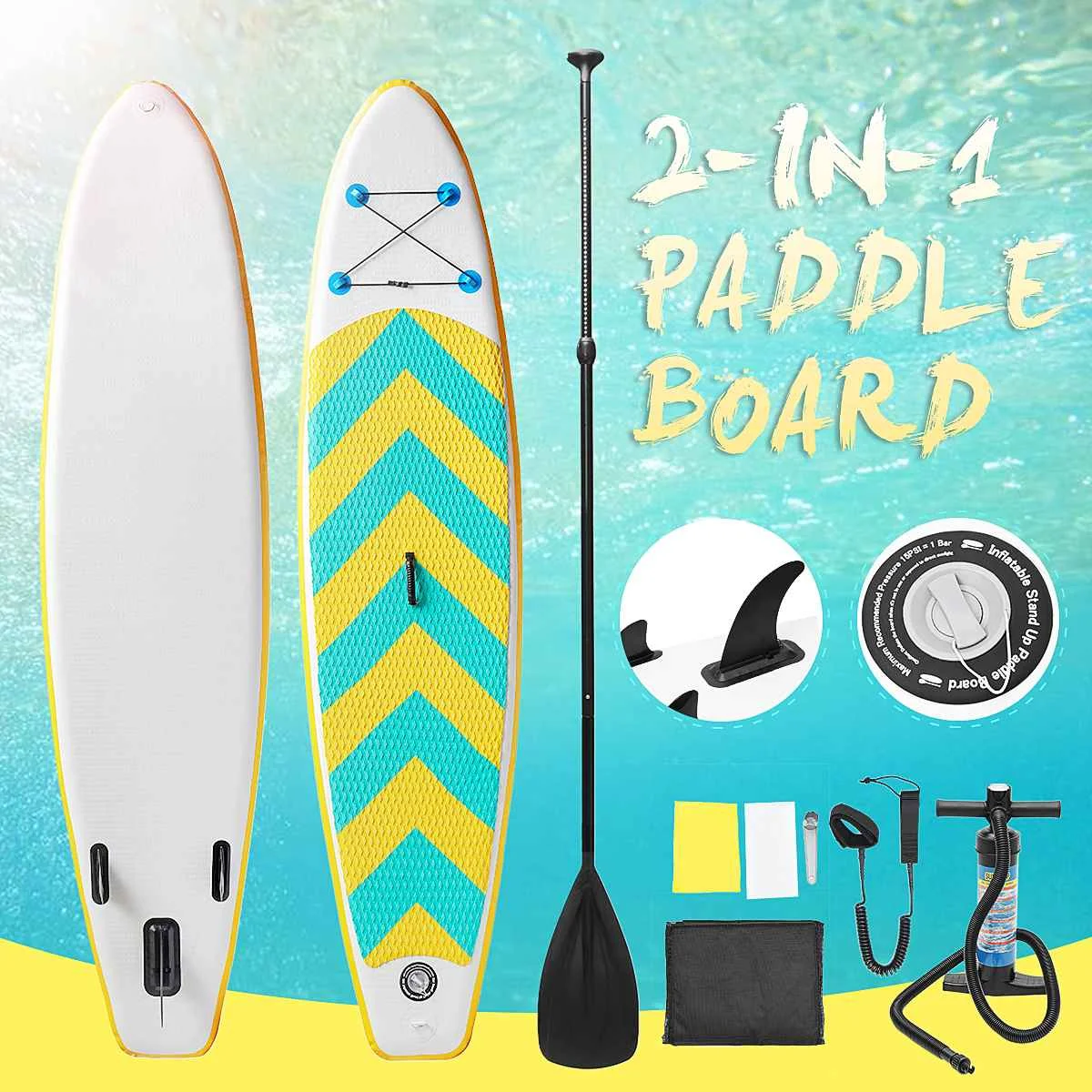 

SGODDE 2 In 1 Inflatable Surfboard Stand Up Paddle Board Foldable Surf Board Kayak Surfing Tool Deck Pad 3mX0.76mX0.1m
