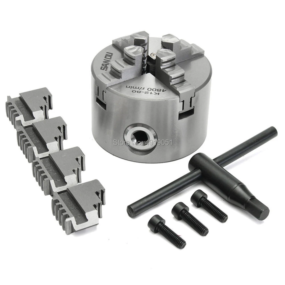 

4 Jaw Self Centering Lathe Chuck K12-80 80mm Manual High Accuracy Chuck Hardened Steel for Drilling Milling Woodworking Machine