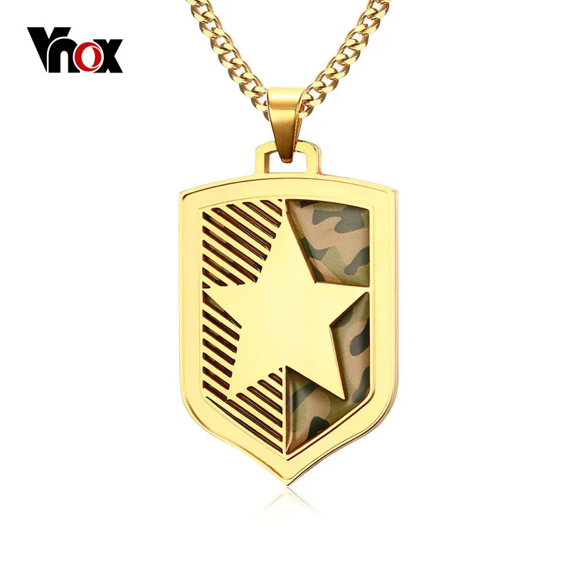

Vnox Gold-color Five-pointed Star Mens Necklace Camouflage Necklaces & Pendants Punk Shield Necklace for Men Jewelry
