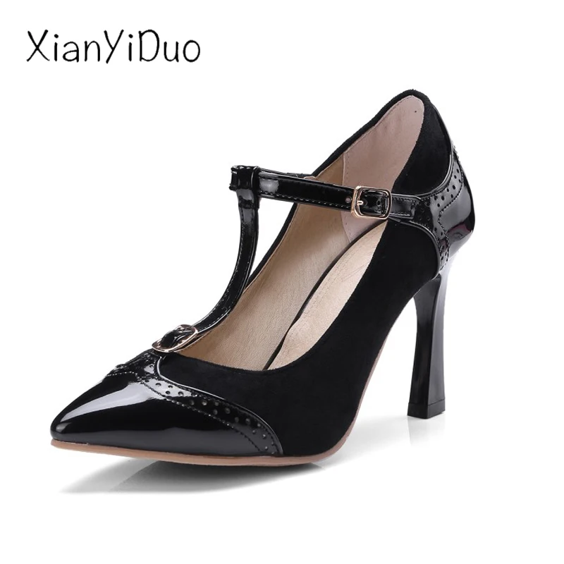 Xianyiduo 2019 Spring women's Shoes Pointed toe super high heels Pumps Retro plus size 34-48 red Beige T-Strap/ 564 Xianyiduo 2019 Spring women's Shoes Pointed toe super high heels Pumps Retro plus size 34-48 red Beige T-Strap/ 564