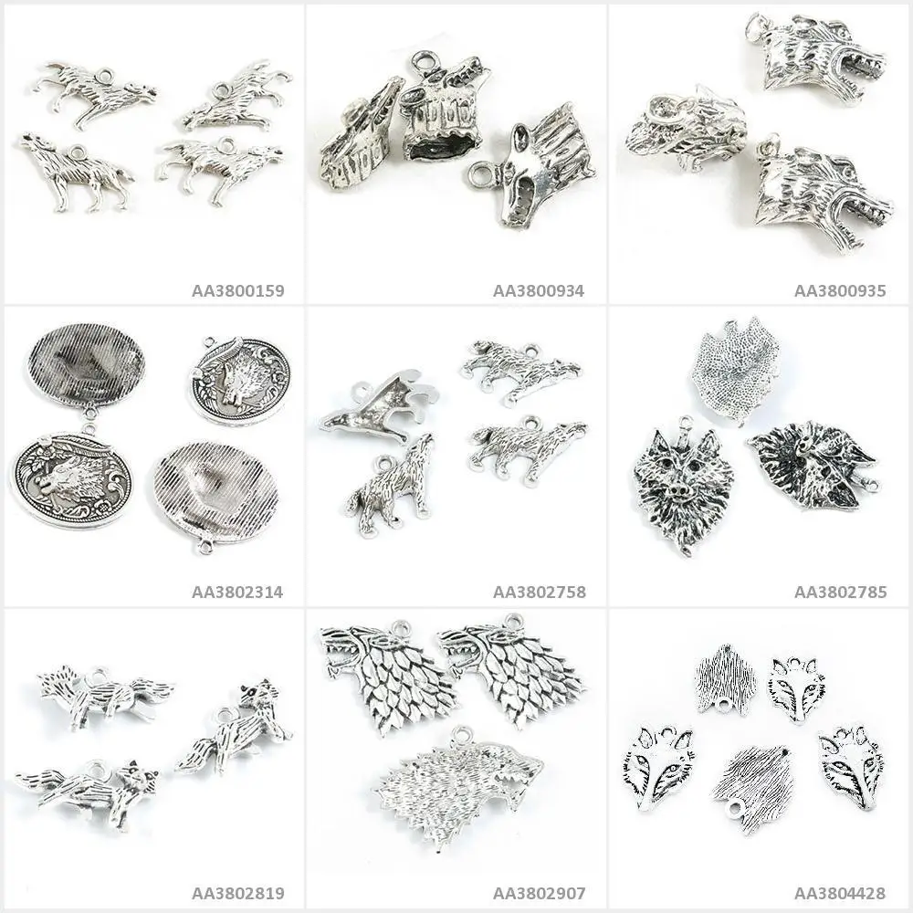 

Antique Silver Tone Jewelry Making Charms Wolf Head Fox Wolfhound Dog Tag Signs Bracelet Pendant Necklace