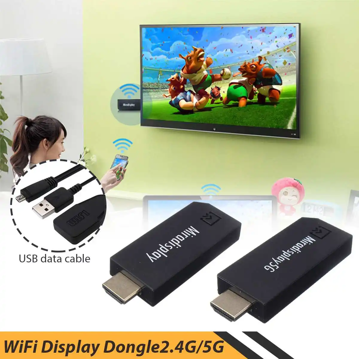 

2.4G/5G wireless WiFi Display Dongle HDMI Support for Miracast/Dlna/Airplay Mobile computer multi-screen interaction
