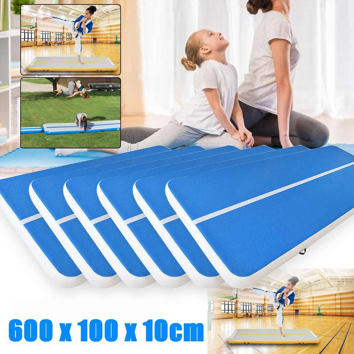 600x100x10 cm نفخ الجمباز فرشة رياضية قابلة للنفخ الهواء تراجع المسار للمنزل Backflip التدريب/التشجيع/الشاطئ /اليوغا الترامبولين
