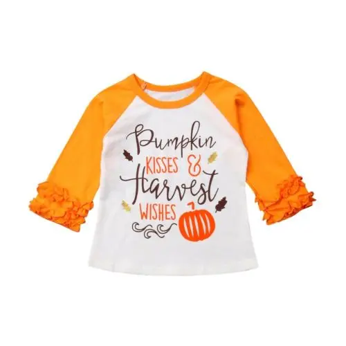 

Kids Baby Girls Top T-Shirt Ruffle Sleeve Halloween Shirts Pumpkin T-shirt Cute