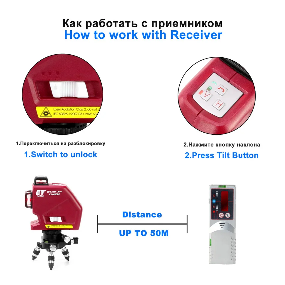 Kaitian 3D Laser Level 12 Lines Outdoor Construction Tools Receiver Bracket Level 360 Degree Horizontal Vertical Leveling Lasers