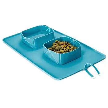 

Travel Dog Bowl. Portable Double Roll Up Pet Bowls With Carry Case Collapsible Silicone Bowl For Cat/Dog. Perfect For Home, Tr