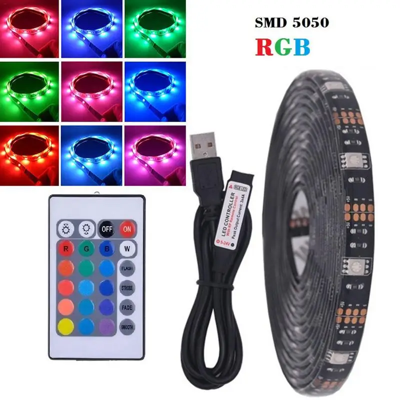 

DC 5V USB LED Strip 5050 RGB LED Waterproof Flexible Light 50cm 2m 3M Add Remote Control For TV Backlight