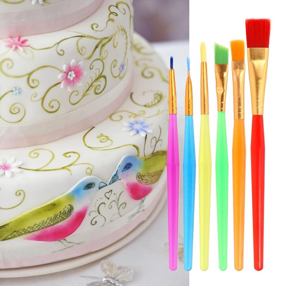 

6pcs/set Cake Dessert Decorating Pen Cake Painting Brush for Drawing Fondant Cake Sugar Decor Tool Set Crystal Handle Design
