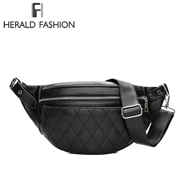 Herald Fashion Women Leather Waist Belt Bag Plaid Pattern Belt Pack Waist Bag Small Women Bag Travel Bag Waist Pack Bolsas