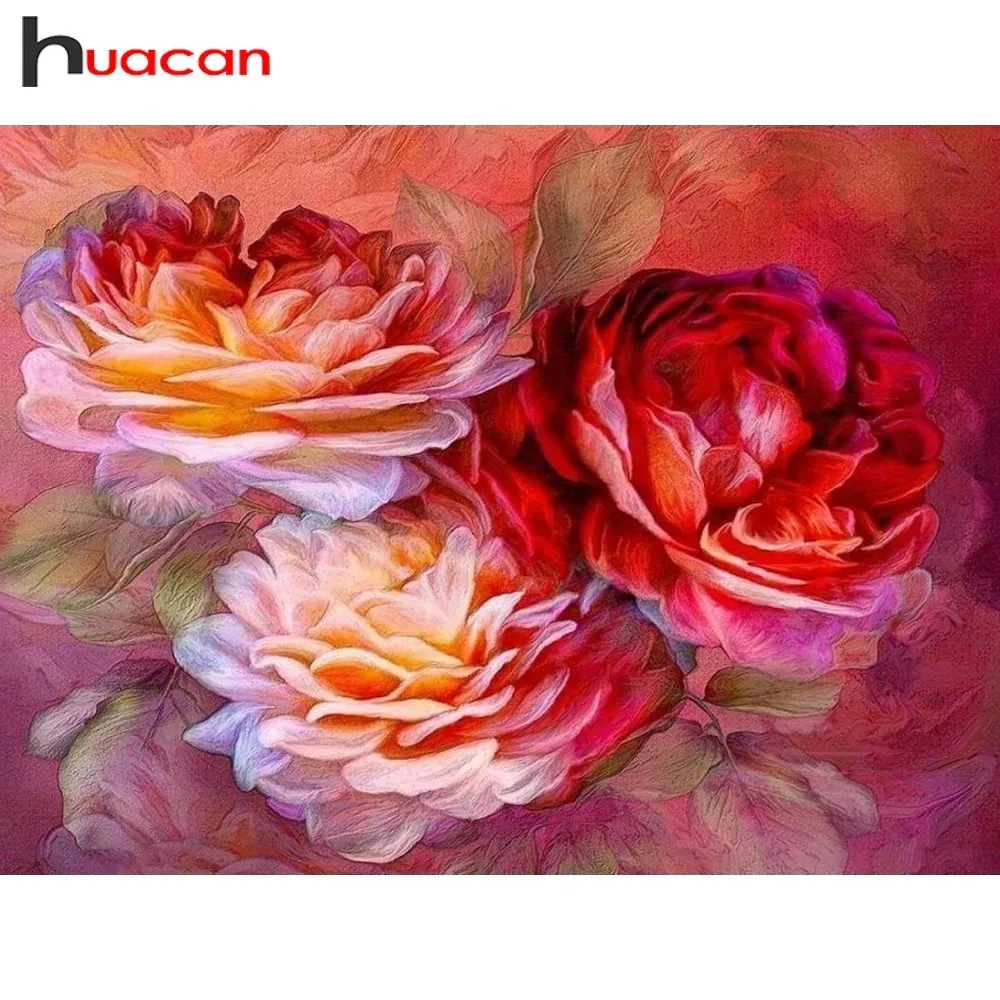 

Huacan Diamond Mosaic Full Square Drill Flowers 5D Diamond Painting Floral Rhinestone Embroidery With Diamonds Needlework Sets
