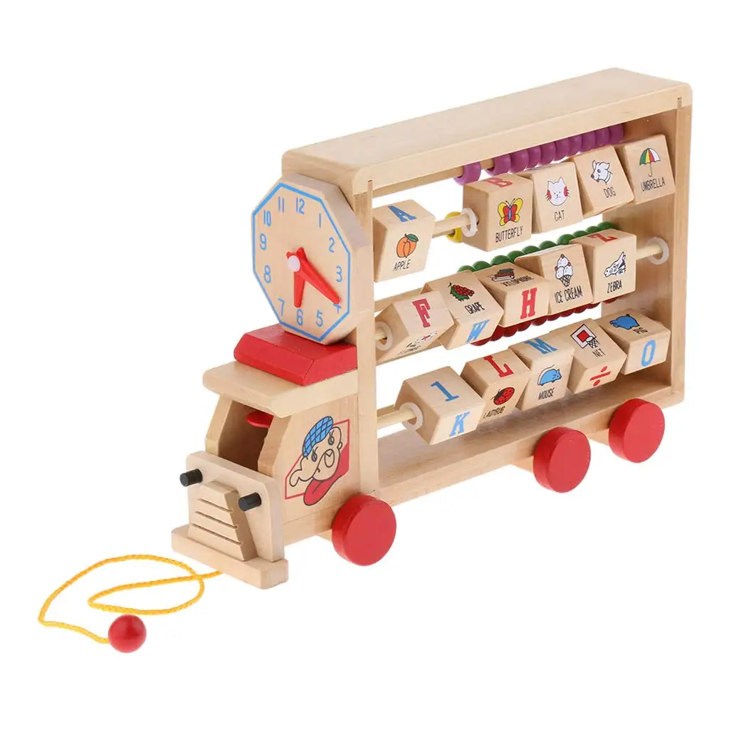 

Wooden Car Shape Abacus Letter Blocks Clock Counting Game Mathematical Learning Educational Toys Birthday Gift for Children Kids