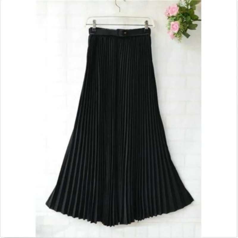 Женская Ретро Макси шифоновая длинная юбка с высокой талией плиссированные юбки женские новые сексуальные повседневные Soild цветные ленты юбка, Горячая