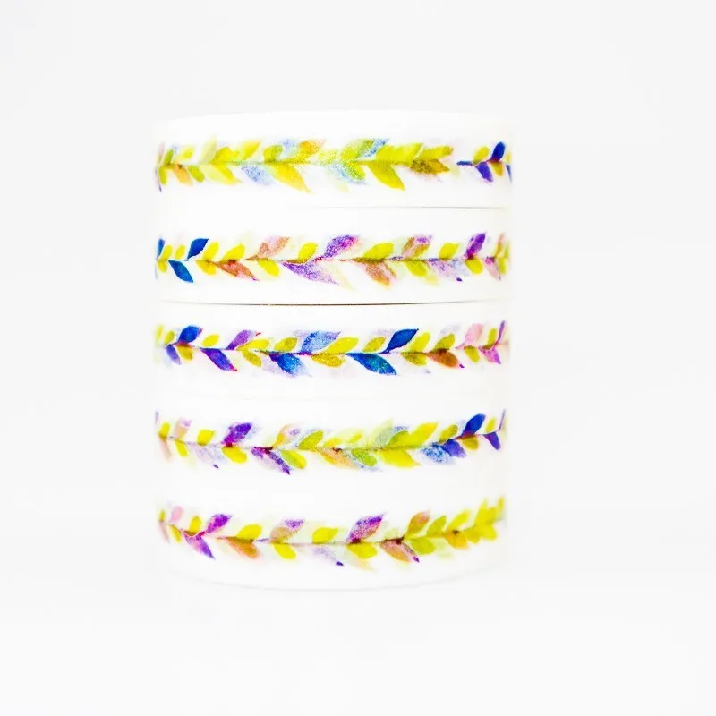 Simple Colored Small Leaves Washi masking tape sticky color decorative set DIY decoration office stationery scrapbook 1PCS | Канцтовары