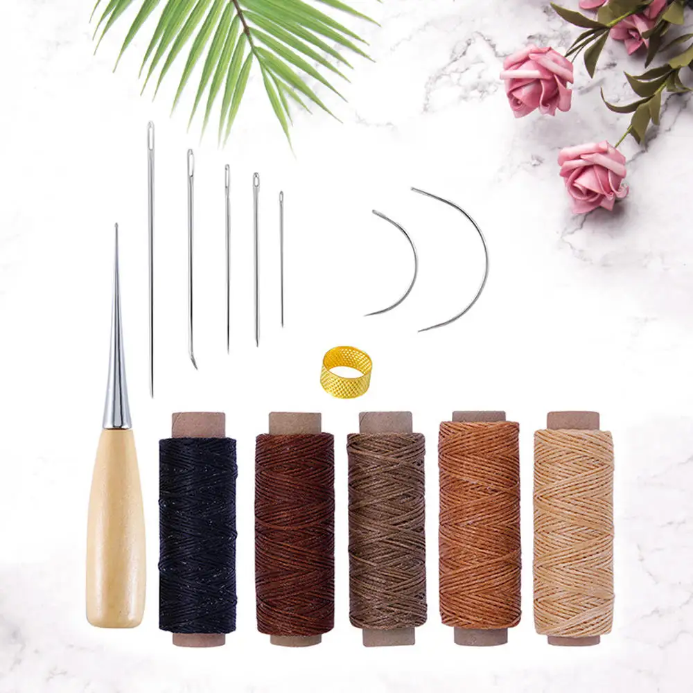 14Pcs/set Leather Craft Tools Hand Stitching Sewing Kit Shoes Repair Needle for Thread Awl Waxed | Дом и сад