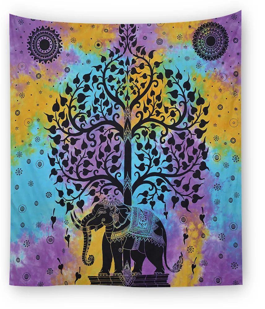 

Elephant Tree Mandala Bohemian Background Wall Hanging Bedside Decoration Cloth Hippie Tapestry Bedroom Restaurant Elephant