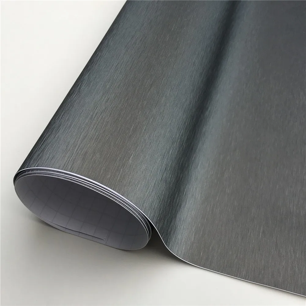  Grey Metallic Brushed Steel Vinyl Wrap Car Film Wrapping Foil Bubble Free Furniture Console Compute