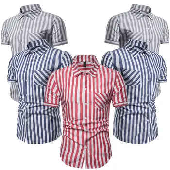 

Striped turn-down collar short sleeve New arrival Men's Business Short Sleeve Casual Shirts Formal Slim Fit Shirt Top Summer