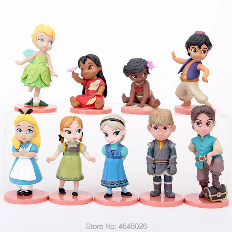 

9pcs Elsa Alice Anna Moana Lilo Pelekai Princess Prince Dolls Action Figures Tinker Bell Kristoff Figurines Kids Toys for Girls