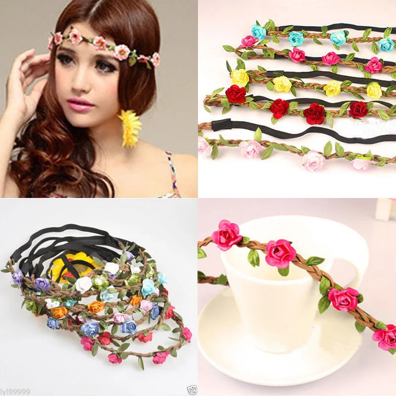 

Boho Fabric Festival Wedding Party Hairbands Garland Forehead Hair Women Flower Head Band Headwear