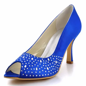 

Women high heel pumps prom party dress shoes blue red rhinestones satin wedding bridal shoes bride ladies pumps EP11021