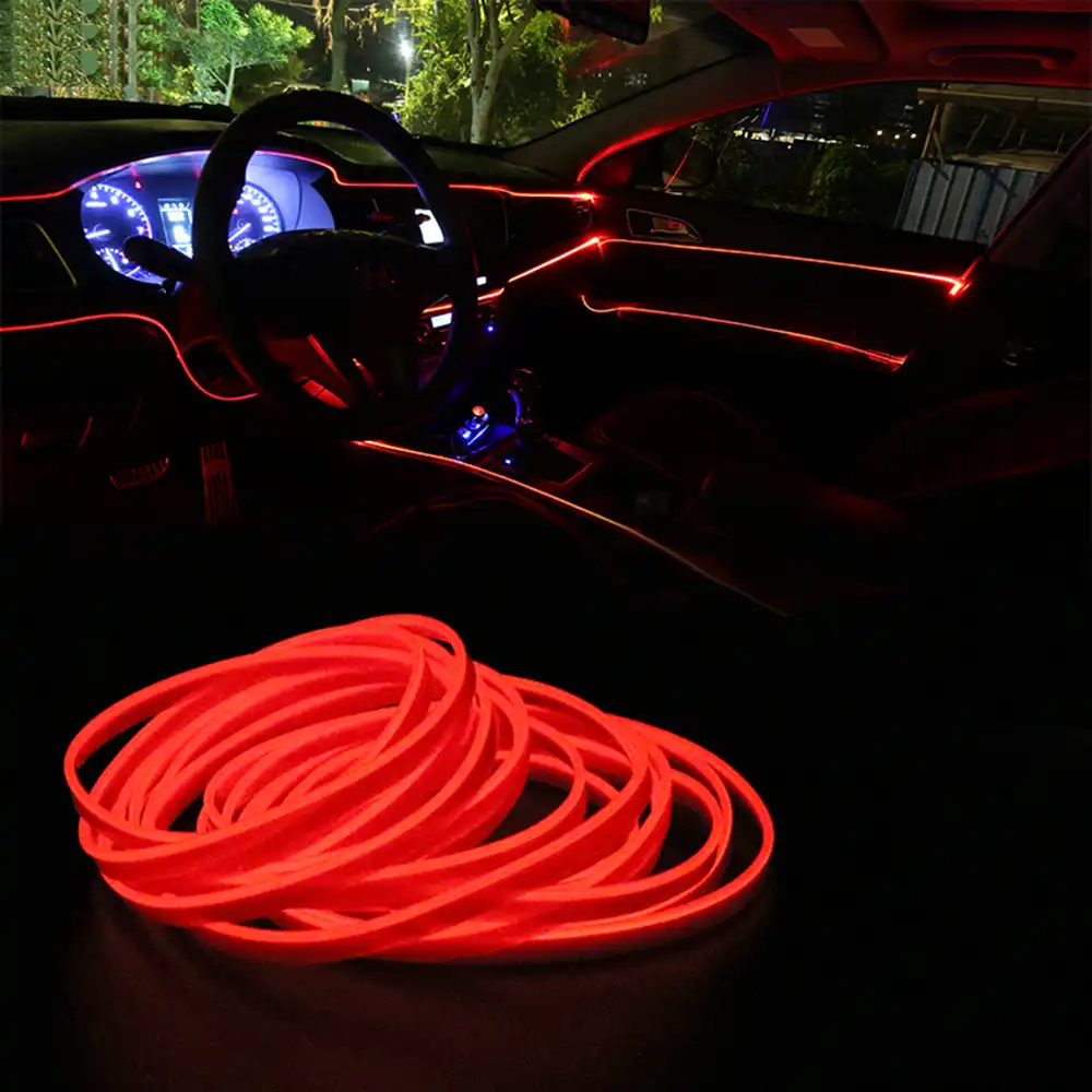 Forauto 3メートル5メートルの車のインテリア照明オートled Elワイヤーロープオート雰囲気装飾ランプ柔軟なネオンライトdiy Decorative Lamp Aliexpress