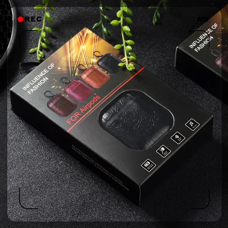 For AirPods Genuine Leather Shock Proof Protective Case Sleeve Skin Cover With Metal Buckle Wireless Headphone Charging Box