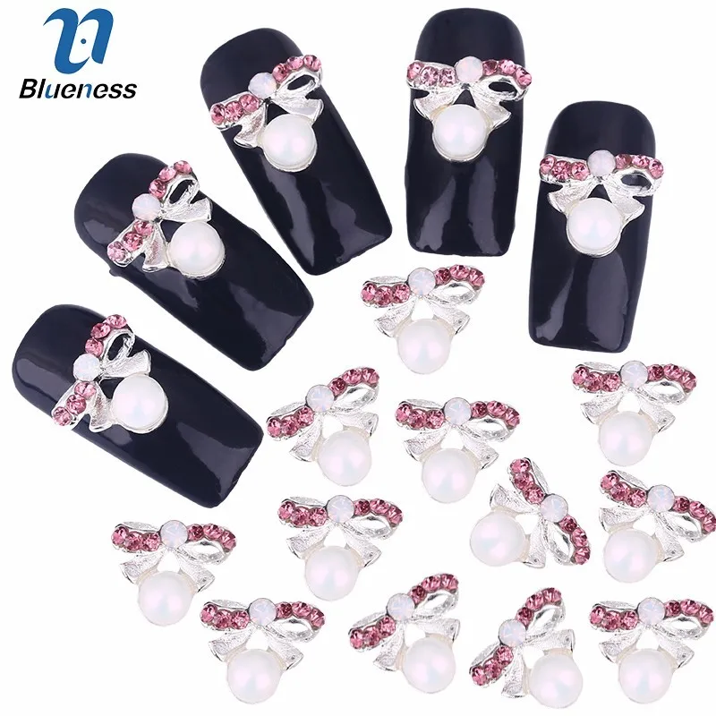

Blueness 10pcs 3D DIY Nail Stud White Pink Pearl Alloy Rhinestone Cute Nail Art Decorations Manicure Design Makeup Tools