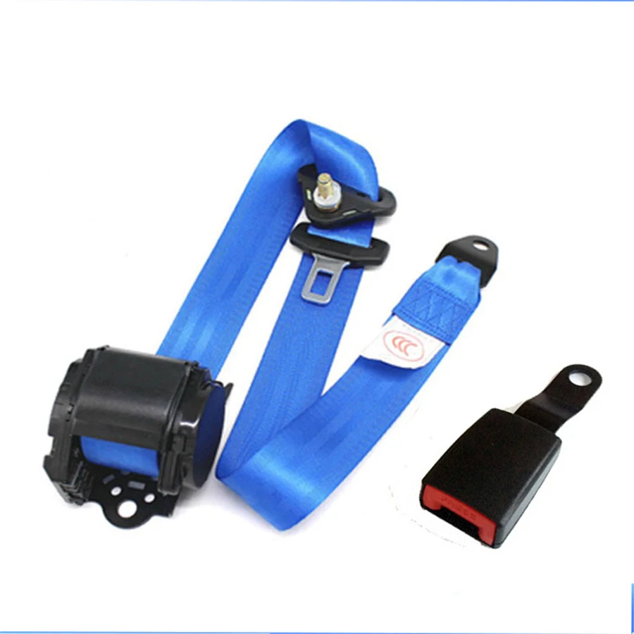 

Blue 3 Point Retractable Car Safety Seat Belts Lap Safety Belt Seatbelts for Auto Cars With Curved Rigid Buckle