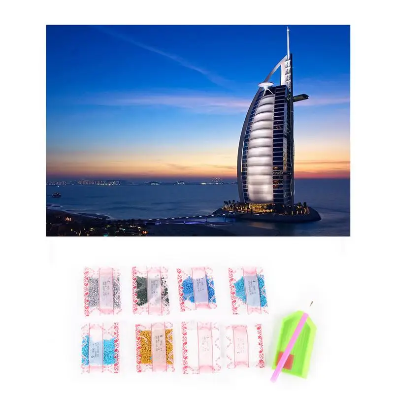 

40 * 30cm 5D World Famous Building Dubai Hotel Diamond Painting Picture Full Diamond Needlework Cross Stitch Embroidery Wall Art