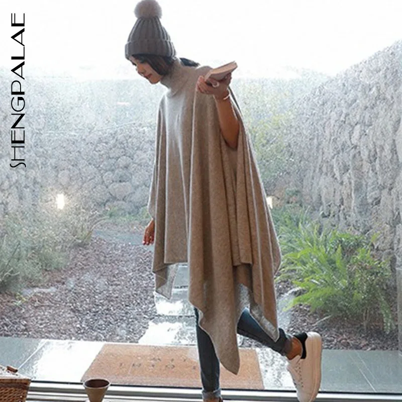 

SHENGPALAE 2019 Spring Collar Batwing Sleeve Sweater Loose Hem Irregular High Street Pullovers Women Clothing OC565