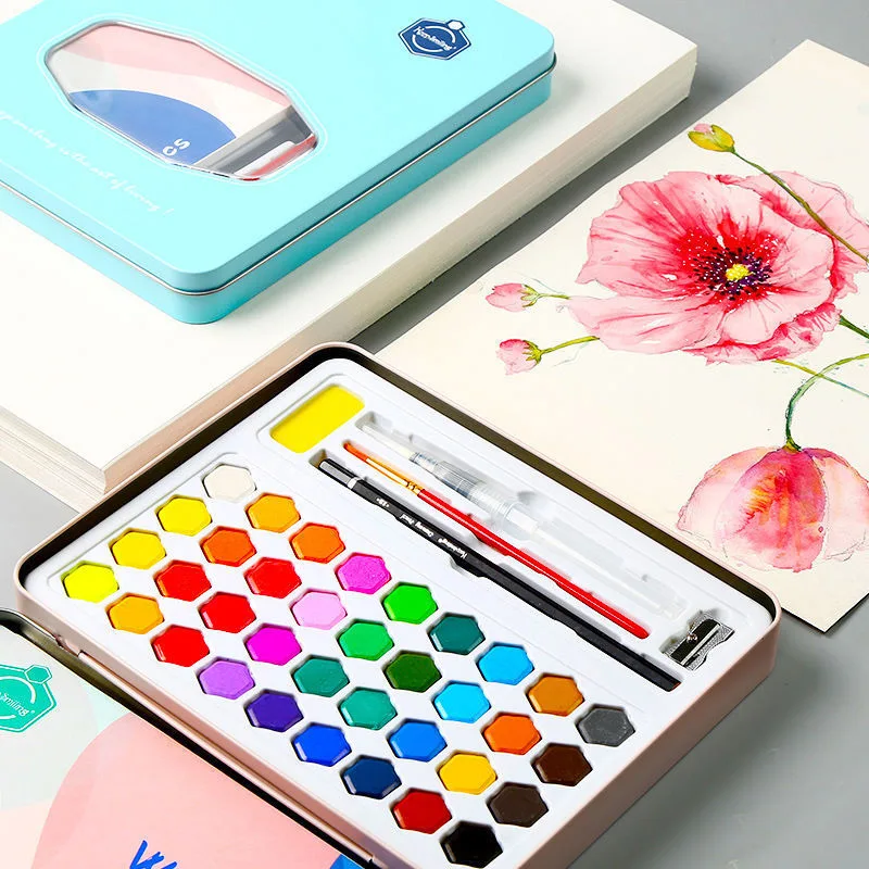 

36 Colors Portable Soild Watercolor Set Professional Artist Drawing Watercolor Travel Set With Brush Pen School Art Supplies