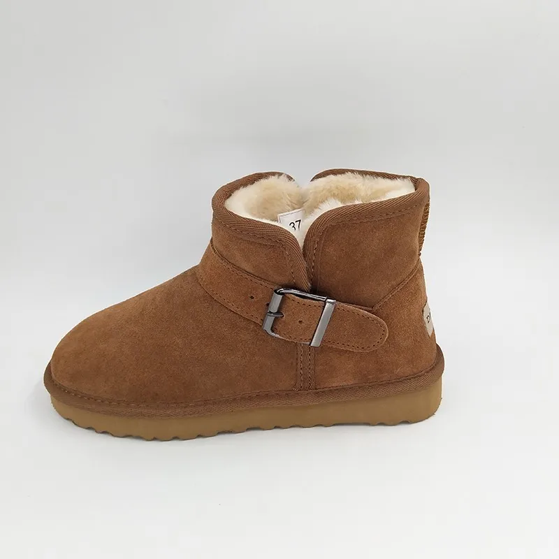 

DAGNINO Brand Couple Warm Plush Snow Boots Women High Quality Buckle Strap Winter Shoes Lady Genuine Leather Short Ankle 35-44