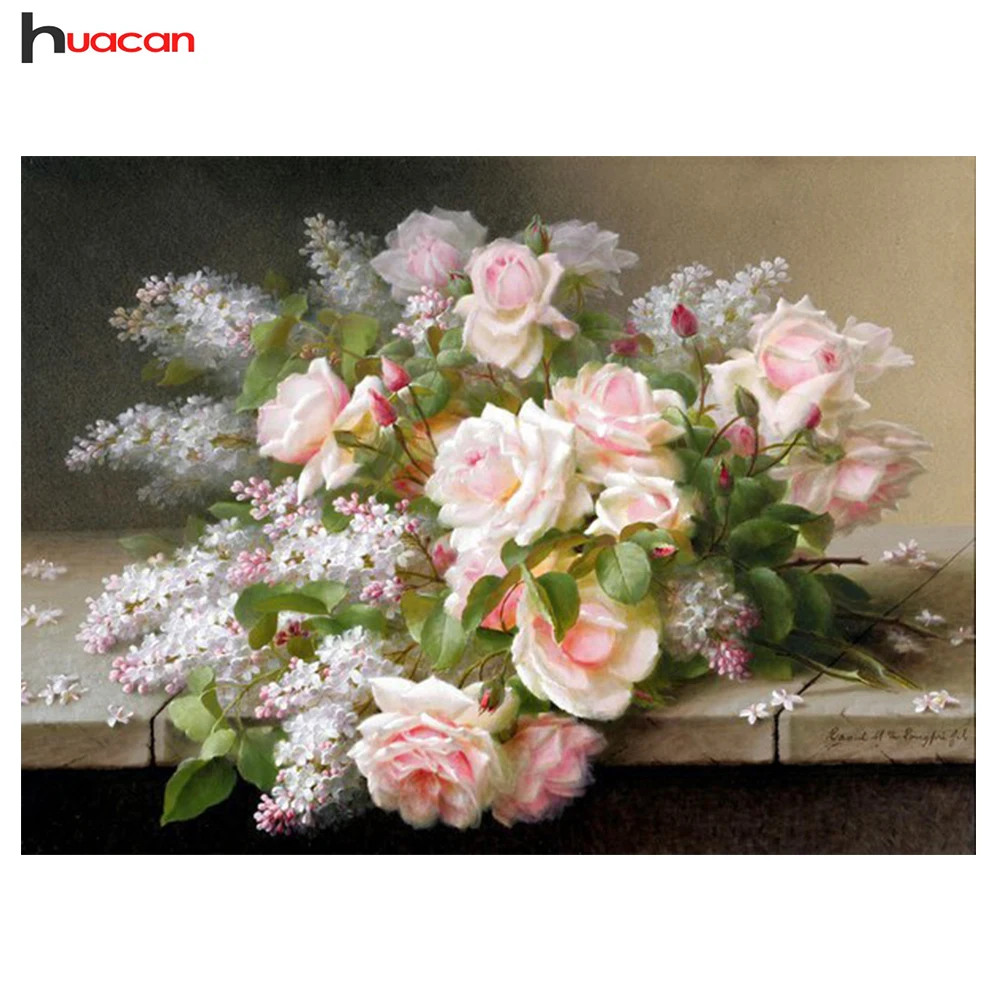 

HUACAN Full Square Diamond Mosaic Embroidery Flower Wedding Decor DIY 5D Diamond Painting Pink Rose Picture of Rhinestones F1700