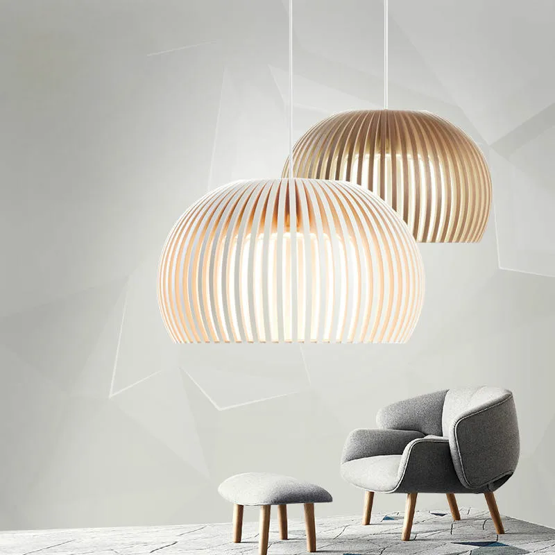 

Modern Wooden Pendant Lights Minimalist Cage Home Decorative LED Hanging Pendant Lamp for Dining Room Bar Indoor Lighting