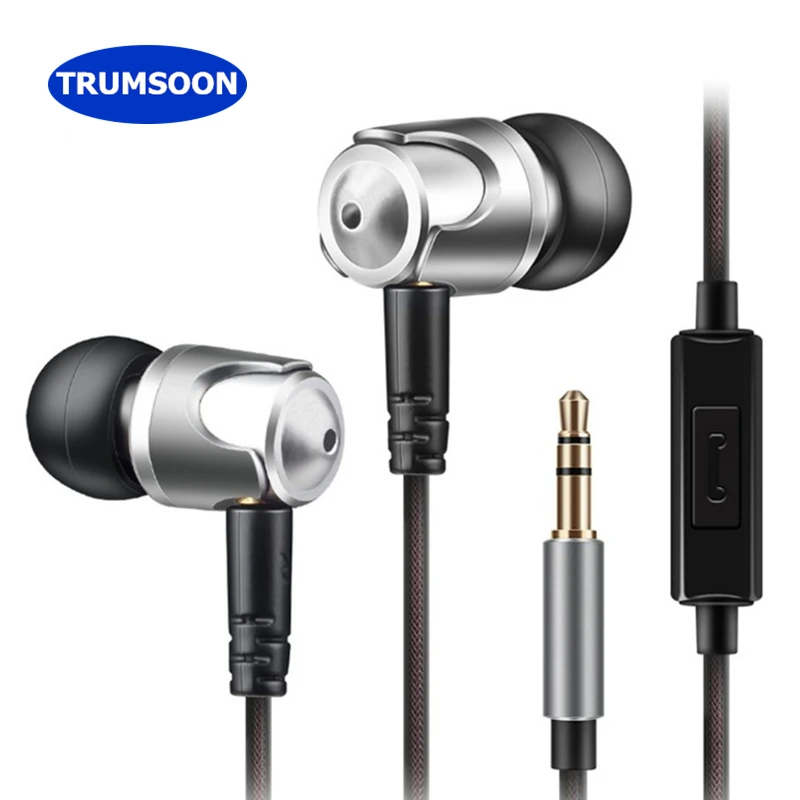 

Trumsoon Super Bass Earphones Stereo HiFi Earbuds Metal In-ear Earphone with Mic for Phones MP3 PC