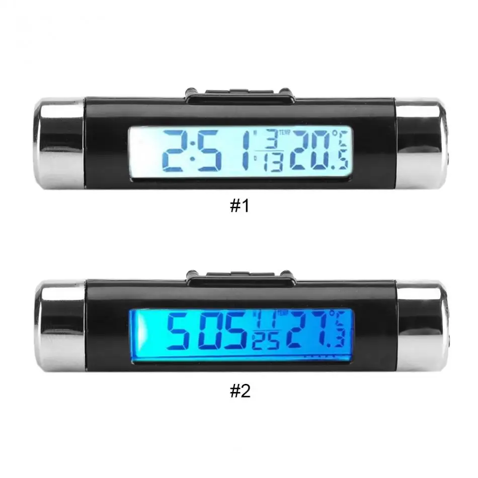 

High Quality Car Thermometer Clock LCD Clip-on Digital Luminous Backlight Automobile Car Clock Calendar Blue Back Light