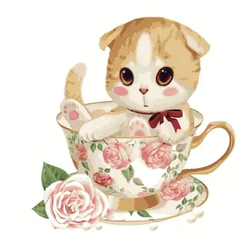 

JEYL diy Coloring By Numbers Wall Art Oil Painting Home Decoration DIY Cute Animal Digital Painting Cup Cat Little photo color