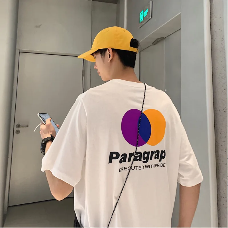 

Men's T-shirt spring 2019 new loose-fitting casual T-shirt monogrammed five-quarter sleeve harem short sleeve youth men's wear