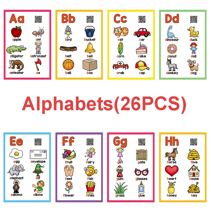 26 Letters Alphabet English Flash Cards ABC abc Word Pocket Cards For